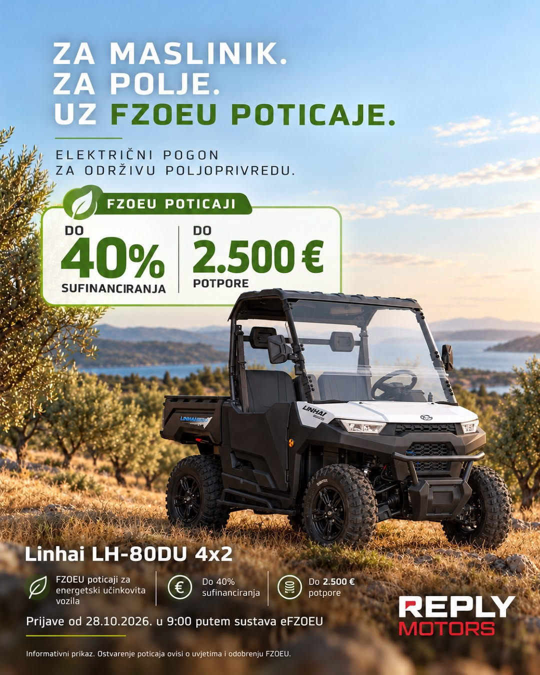 FZOEU poticaji 2026: električni Linhai LH-80DU uz do 2.500 € potpore