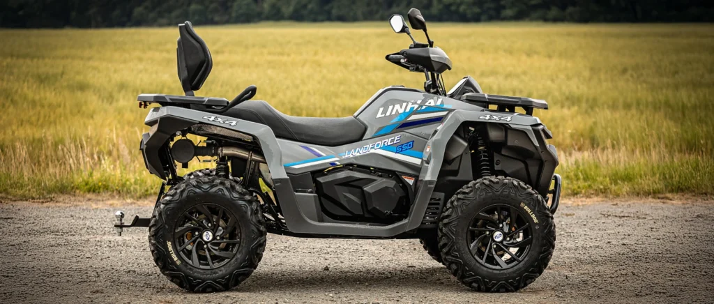 Linhai Landforce 550L EPS u boji Dark Gray / Black, cijelo vozilo iz desnog profila